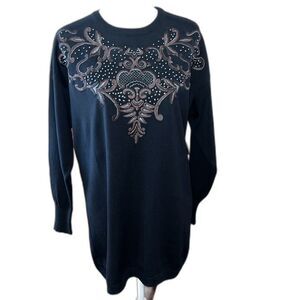 Vintage Escada 100% Wool Sweater Floral Embroidered Germany Designer Size 34